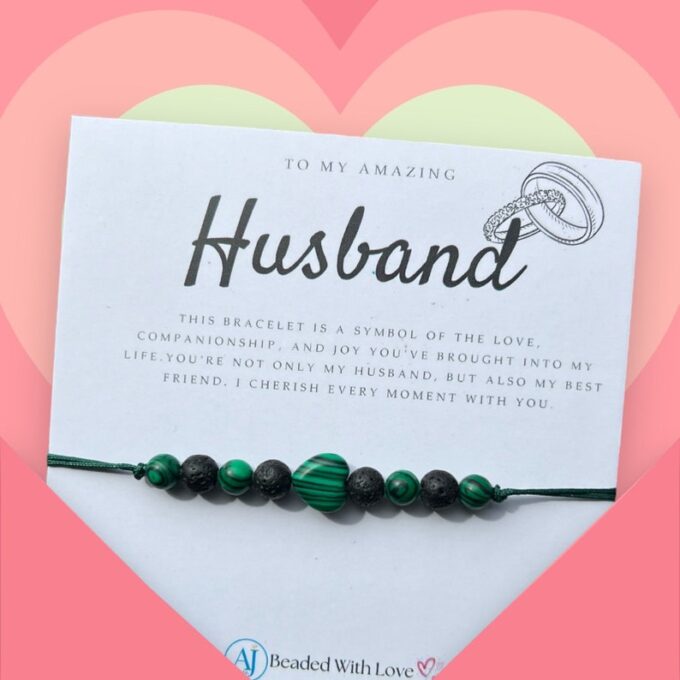 Stylish Handmade Husband Bracelet with Malachite Heart - Image 3