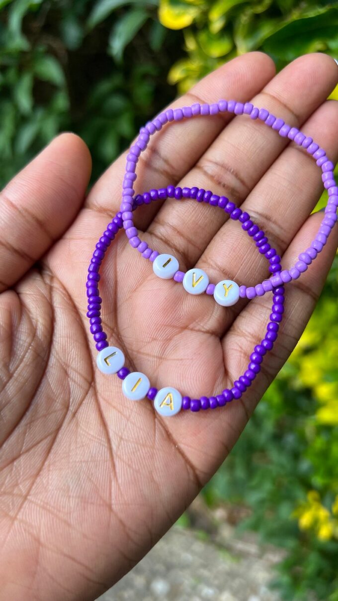 Purple Seed Bead Personalized bracelet