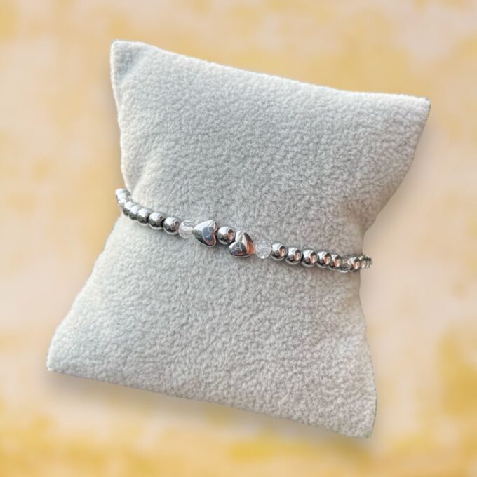 Dainty Hematite Heart Stretch Bracelet - Image 3