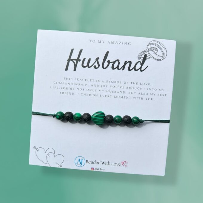 Stylish Handmade Husband Bracelet with Malachite Heart